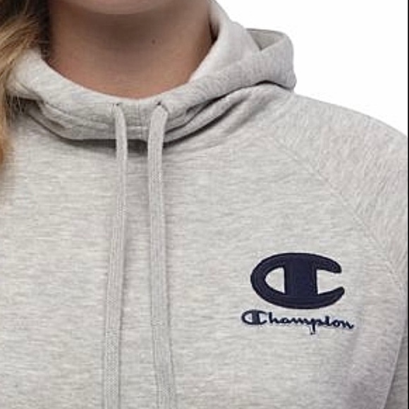 Champion Tops - Champion Gray with Blue Logo Powerblend Hoodie